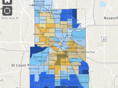 2020 Census response rate map for Minneapolis